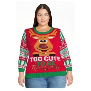 Ugly Christmas Sweater Rudolph Too Cute to be Naughty Sweater 3X‎